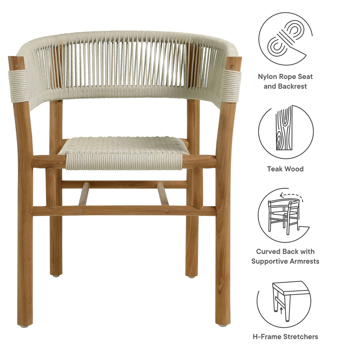 Vienna Outdoor Patio Teak and Rope Curved-Back Dining Armchairs Set of 2 by Modway, photo 13 of 22