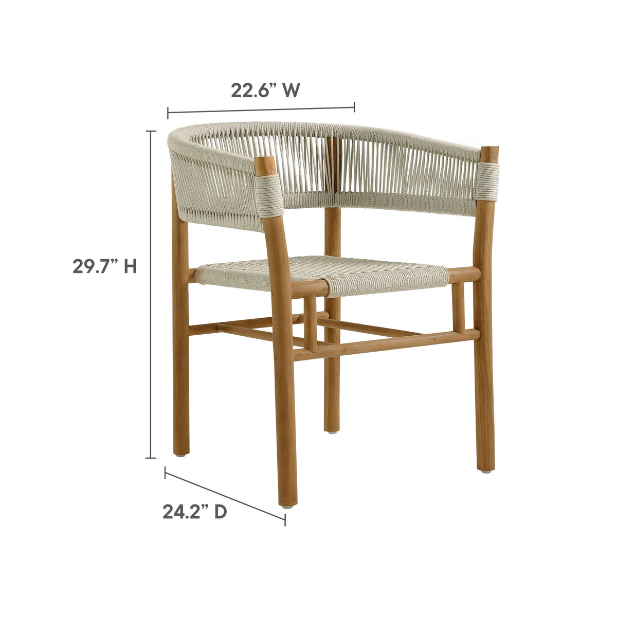 Vienna Outdoor Patio Teak and Rope Curved-Back Dining Armchairs Set of 2 by Modway, photo 14 of 22
