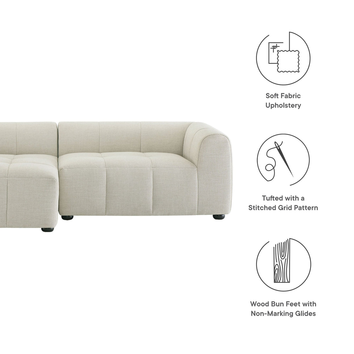 Liana Left-Facing Upholstered Fabric Modular Sofa with Chaise by Modway, photo 2 of 24