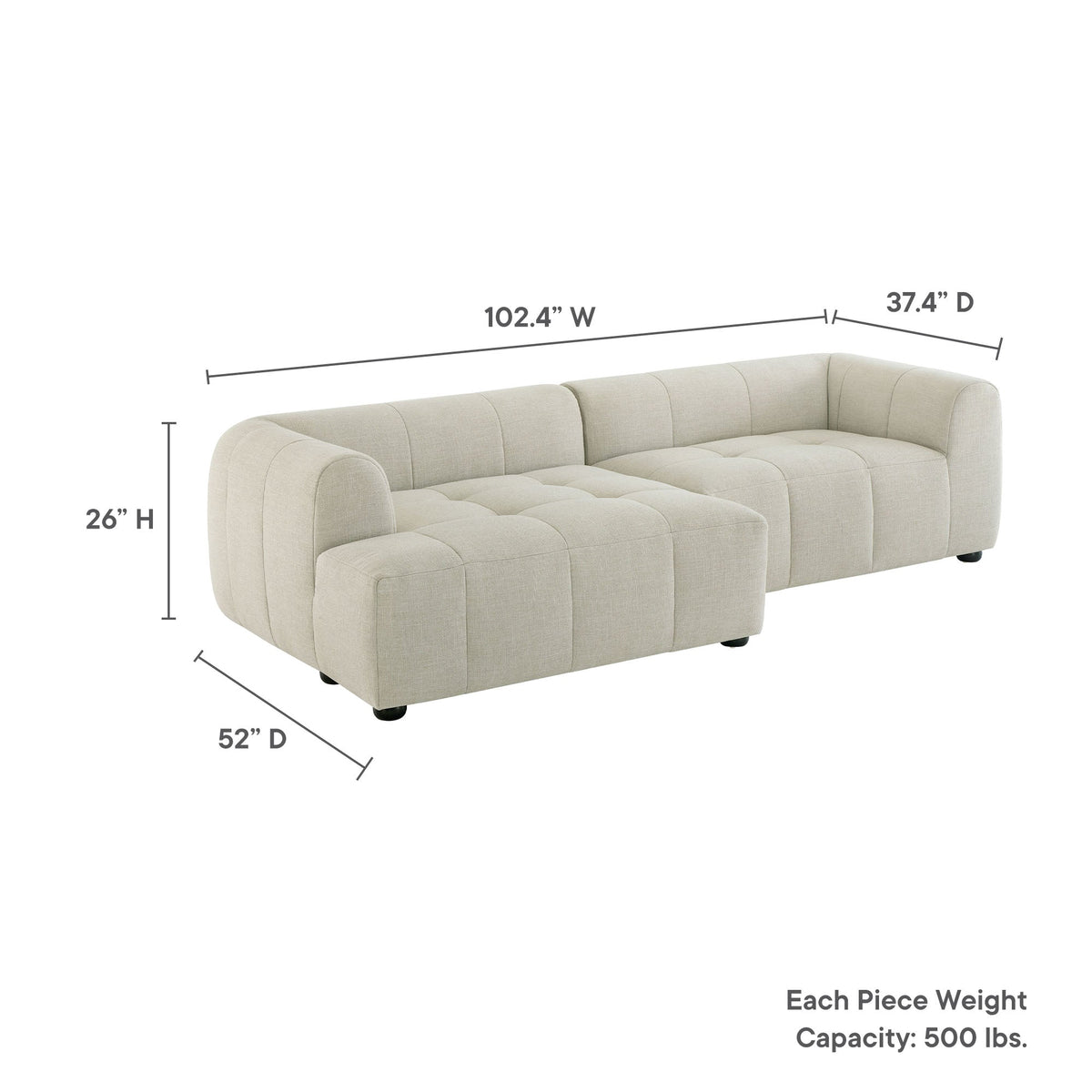 Liana Left-Facing Upholstered Fabric Modular Sofa with Chaise by Modway, photo 3 of 24