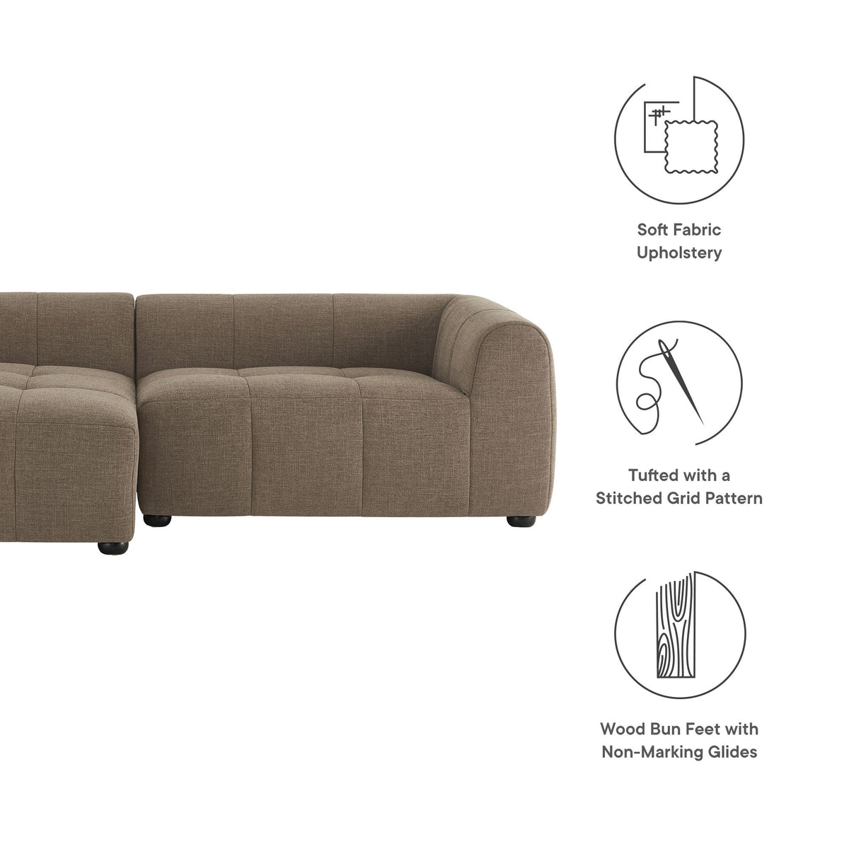 Liana Left-Facing Upholstered Fabric Modular Sofa with Chaise by Modway, photo 10 of 24