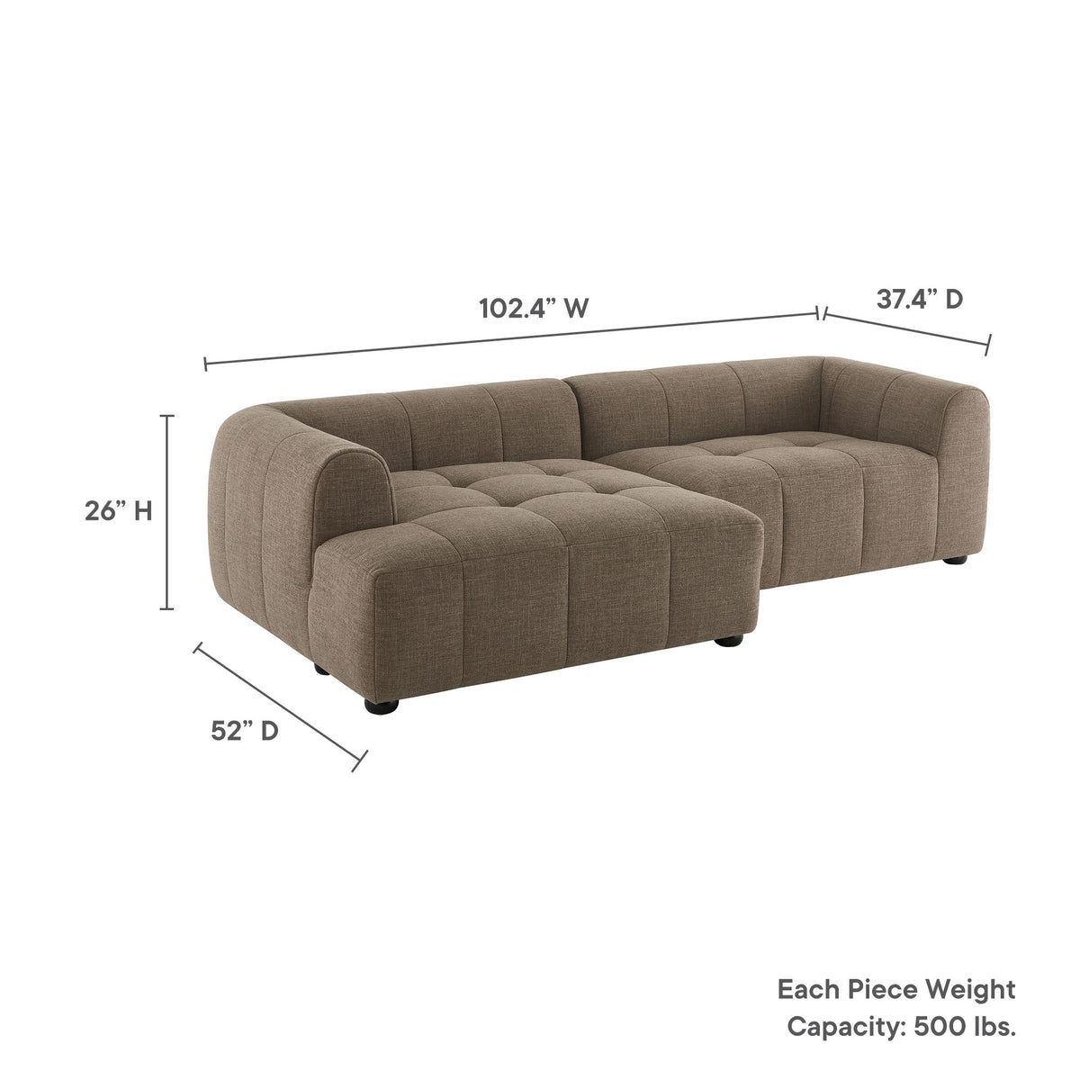 Liana Left-Facing Upholstered Fabric Modular Sofa with Chaise by Modway, photo 11 of 24