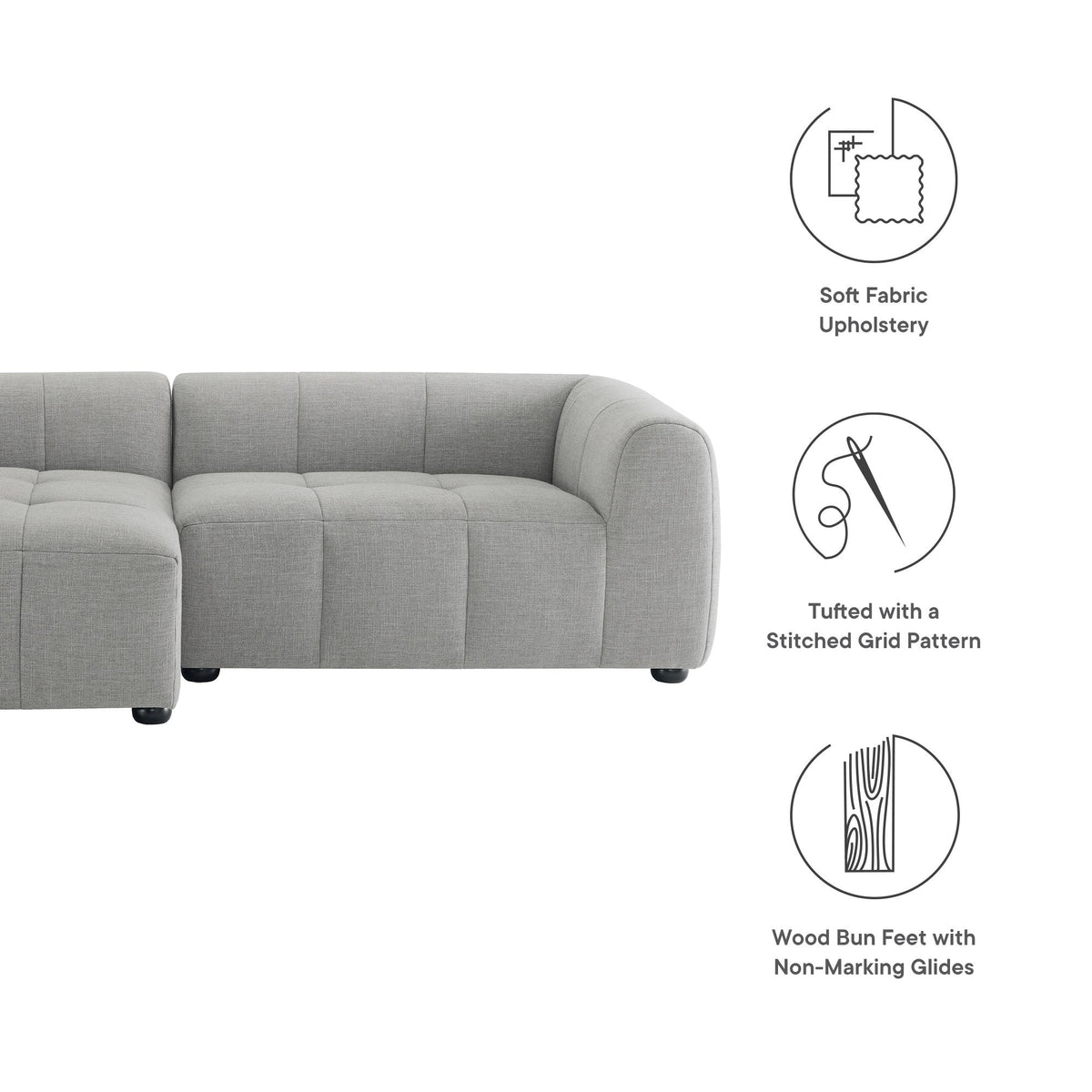 Liana Left-Facing Upholstered Fabric Modular Sofa with Chaise by Modway, photo 18 of 24
