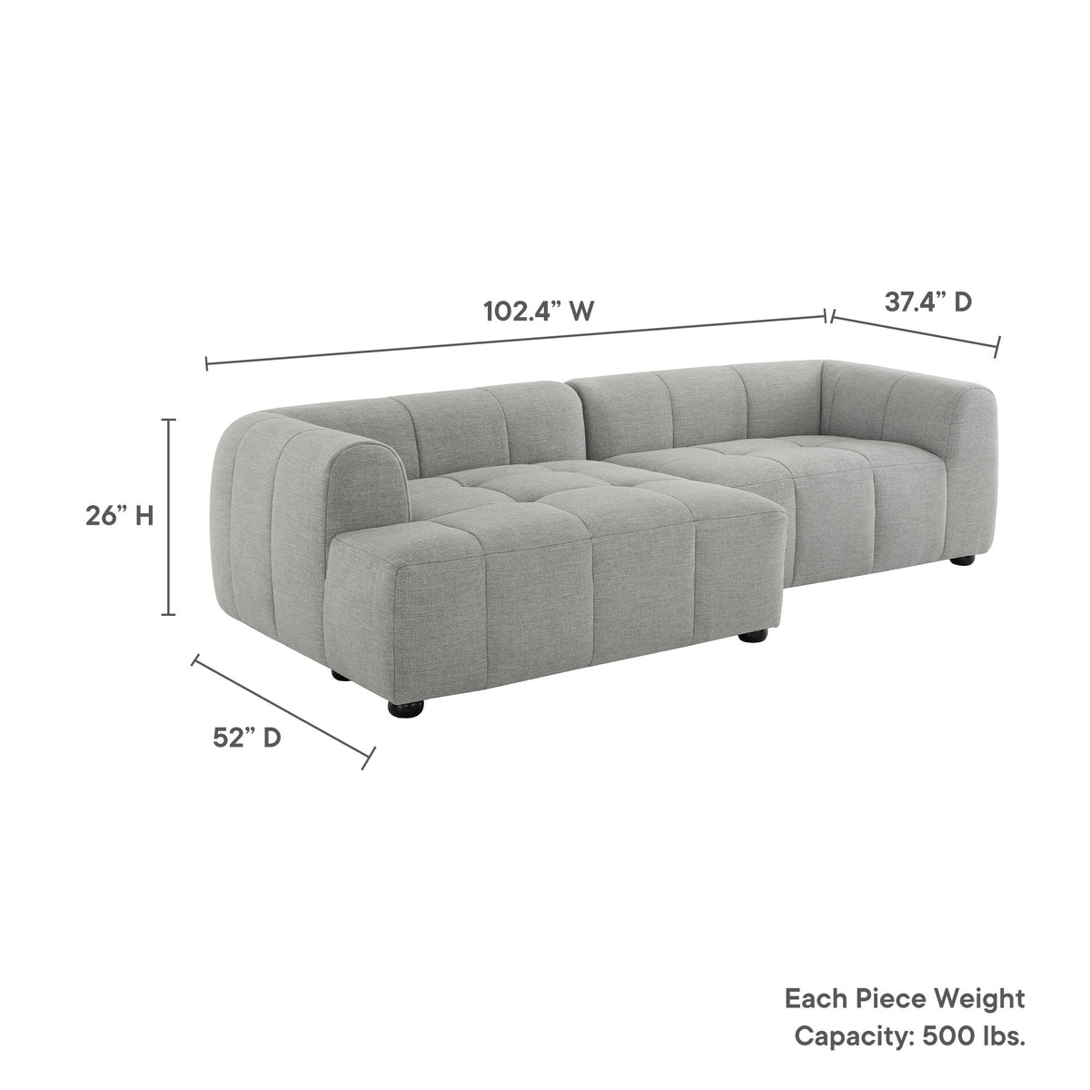 Liana Left-Facing Upholstered Fabric Modular Sofa with Chaise by Modway, photo 19 of 24