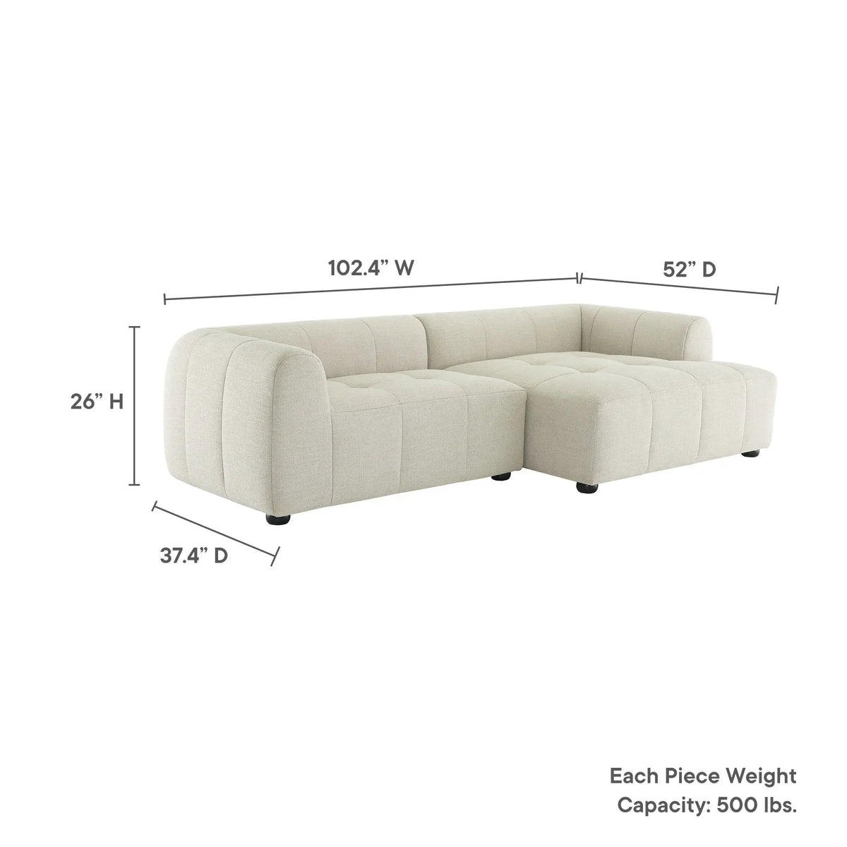 Liana Right-Facing Upholstered Fabric Modular Sofa with Chaise by Modway by HouseOfZazla