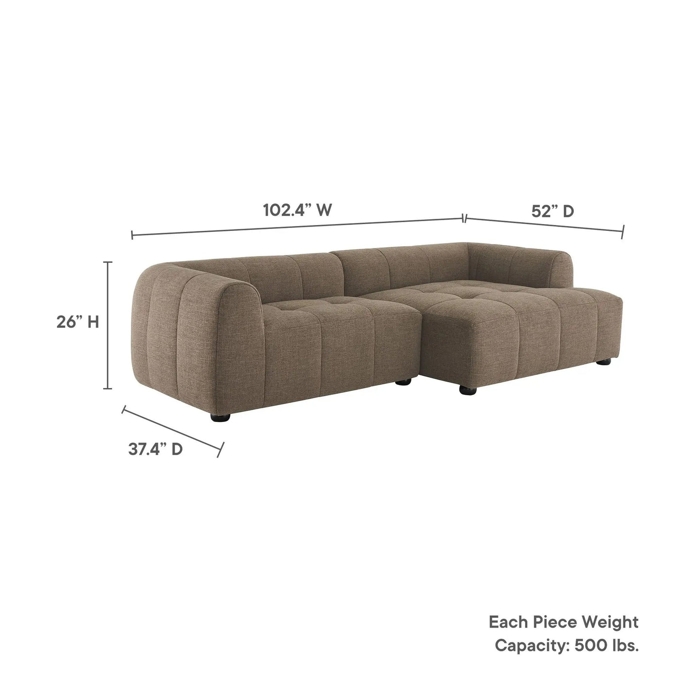 Liana Right-Facing Upholstered Fabric Modular Sofa with Chaise by Modway by HouseOfZazla