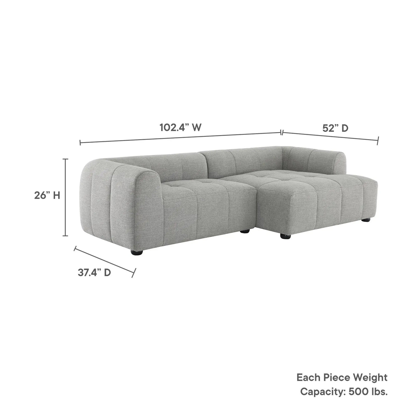 Liana Right-Facing Upholstered Fabric Modular Sofa with Chaise by Modway by HouseOfZazla