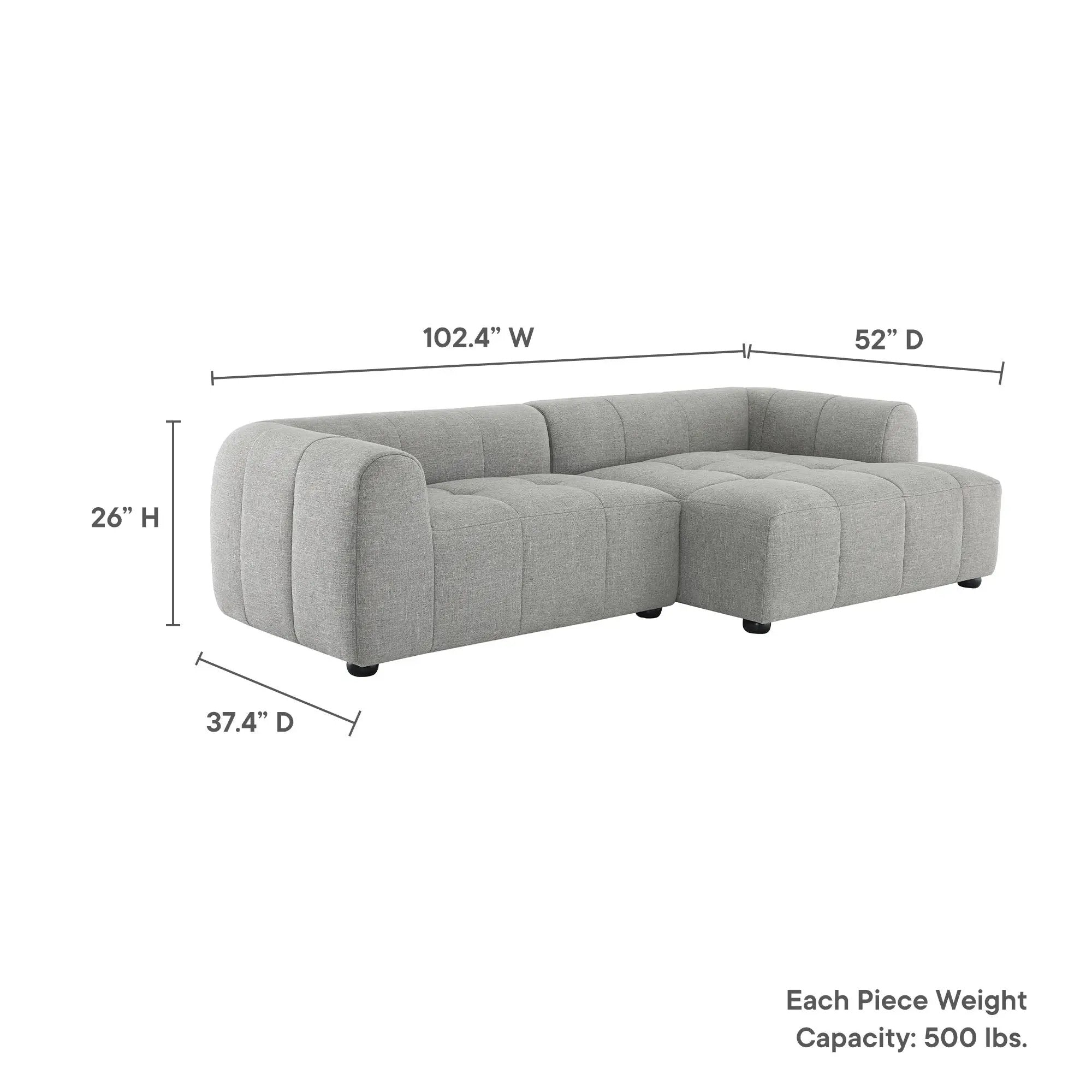 Liana Right-Facing Upholstered Fabric Modular Sofa with Chaise by Modway by HouseOfZazla