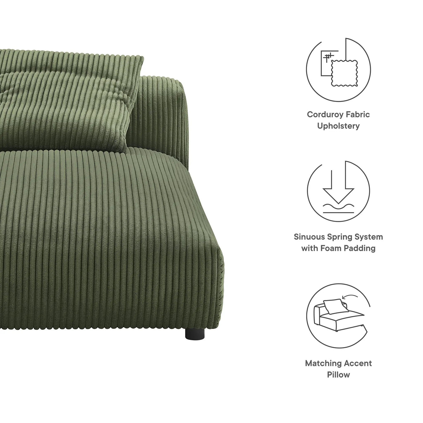 Solace Modular Corduroy Upholstered Armless Chaise Lounge by HouseOfZazla