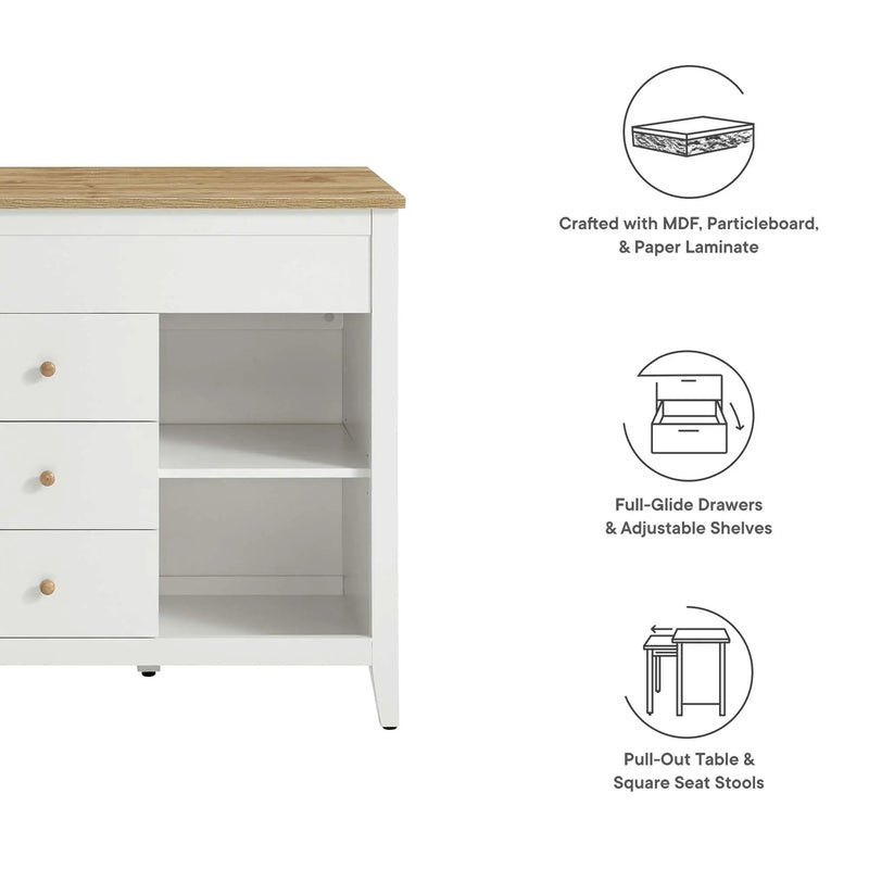 Farmstead 3-Piece Kitchen Island and Stool Set by Modway by HouseOfZazla