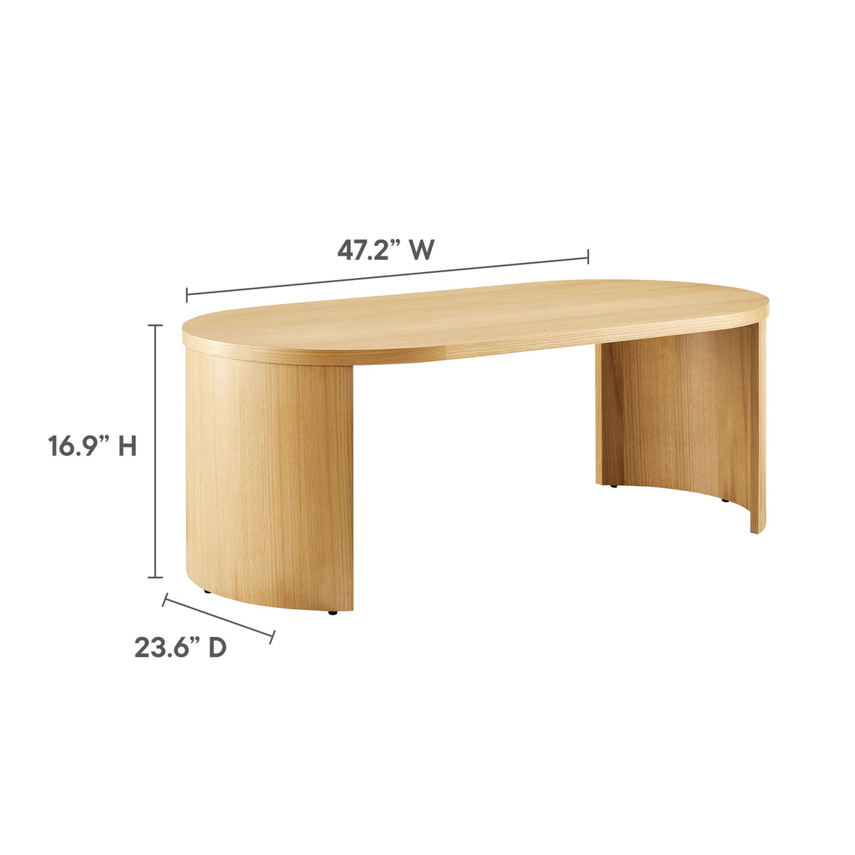 Aspect Oval Wood Coffee Table by Modway, dimensions drawing