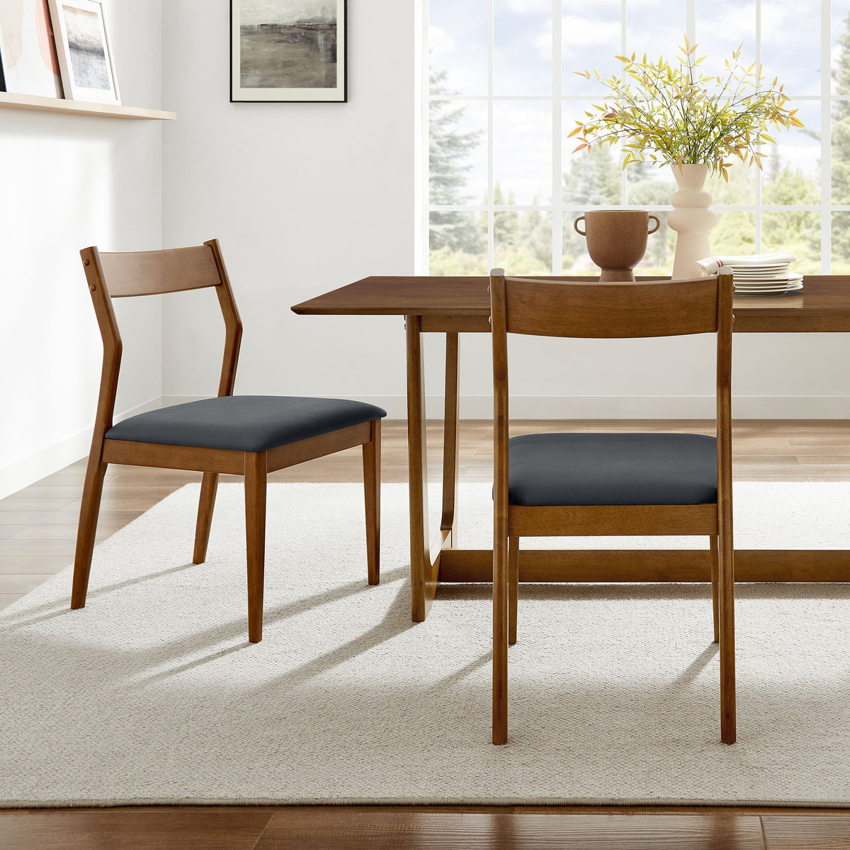 Solara Vegan Leather Wood Dining Side Chairs Set of 2 by Modway, photo 9 of 10