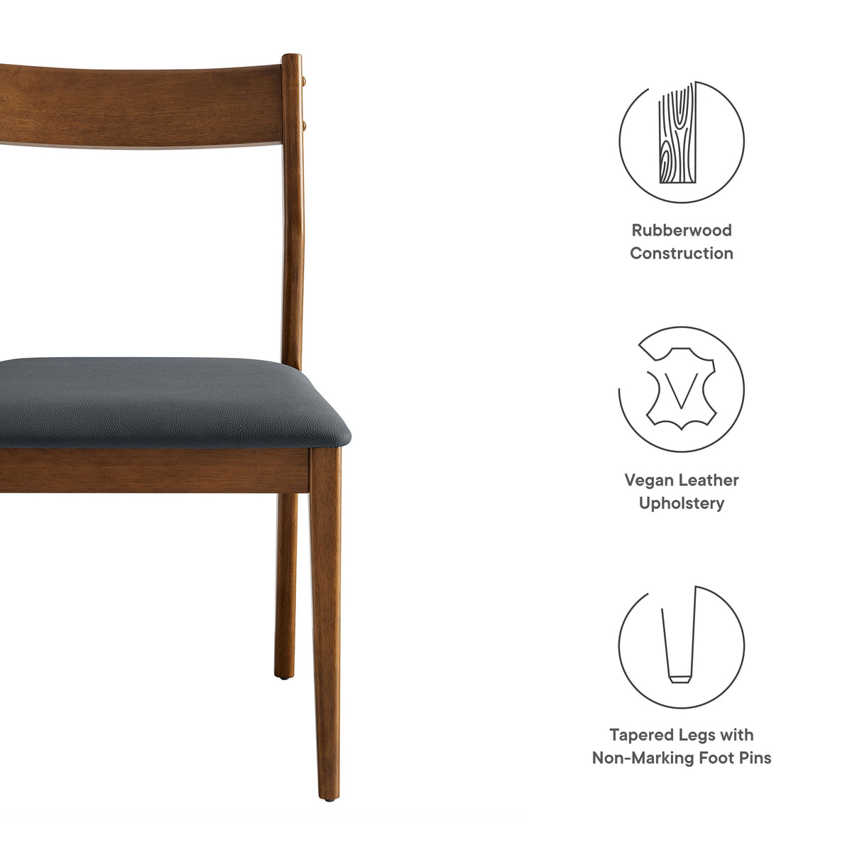 Solara Vegan Leather Wood Dining Side Chairs Set of 2 by Modway, photo 3 of 10