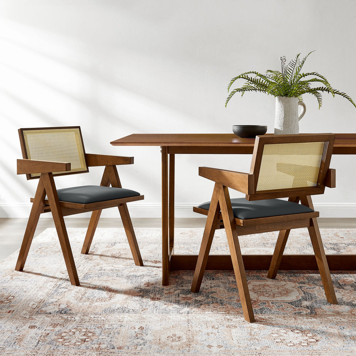 Thera Vegan Leather Cane Dining Armchairs Set of 2 by Modway, photo 9 of 20