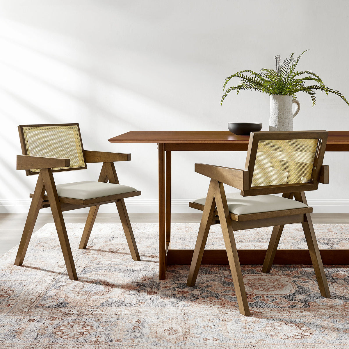 Thera Vegan Leather Cane Dining Armchairs Set of 2 by Modway, photo 19 of 20