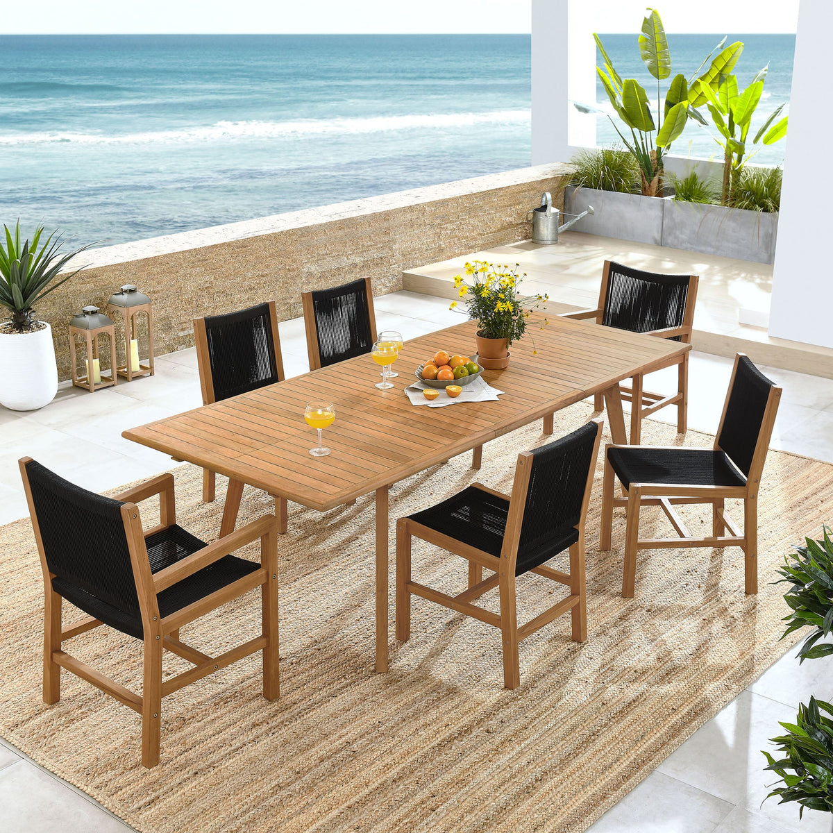 Vienna 7-Piece Outdoor Patio Teak and Rope Dining Set by Modway, photo 15 of 29