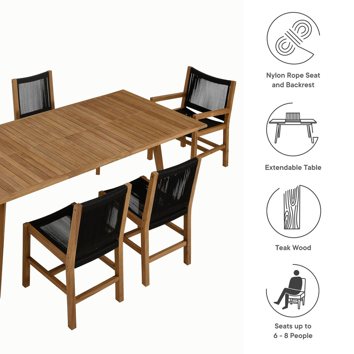 Vienna 7-Piece Outdoor Patio Teak and Rope Dining Set by Modway, photo 5 of 29