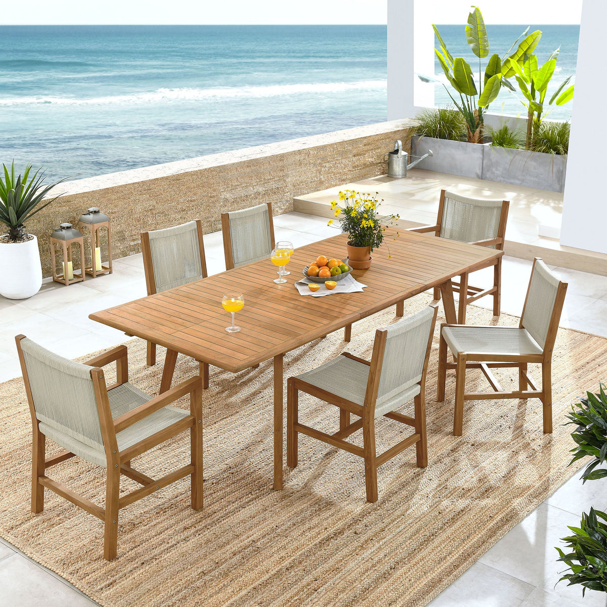 Vienna 7-Piece Outdoor Patio Teak and Rope Dining Set by Modway, photo 28 of 29