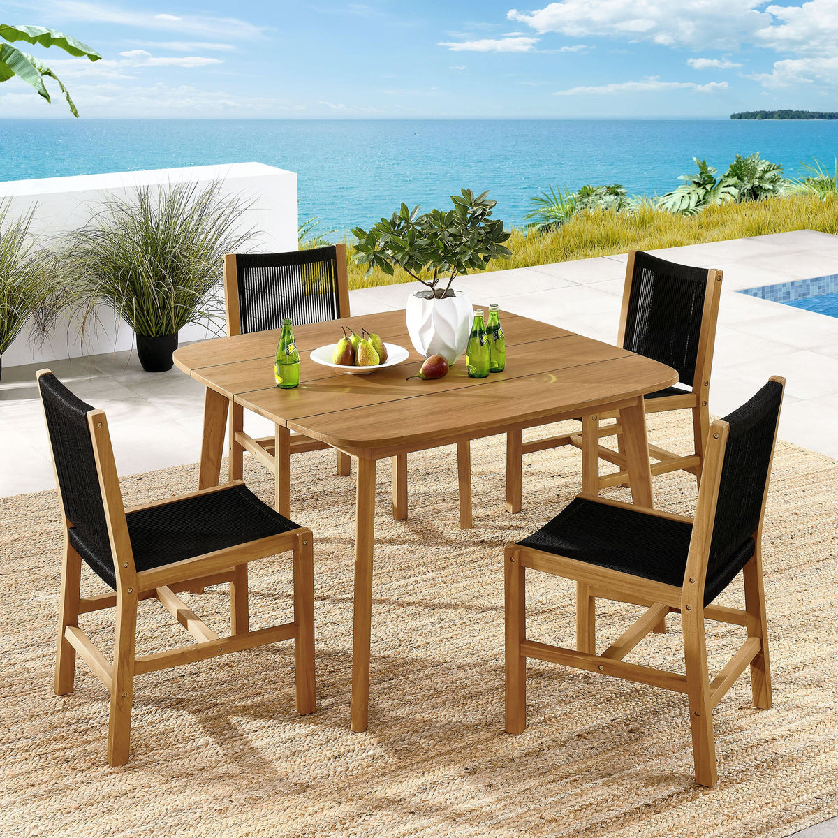Vienna 5-Piece Outdoor Patio Teak and Rope Dining Set with Armless Chairs by Modway, photo 11 of 21