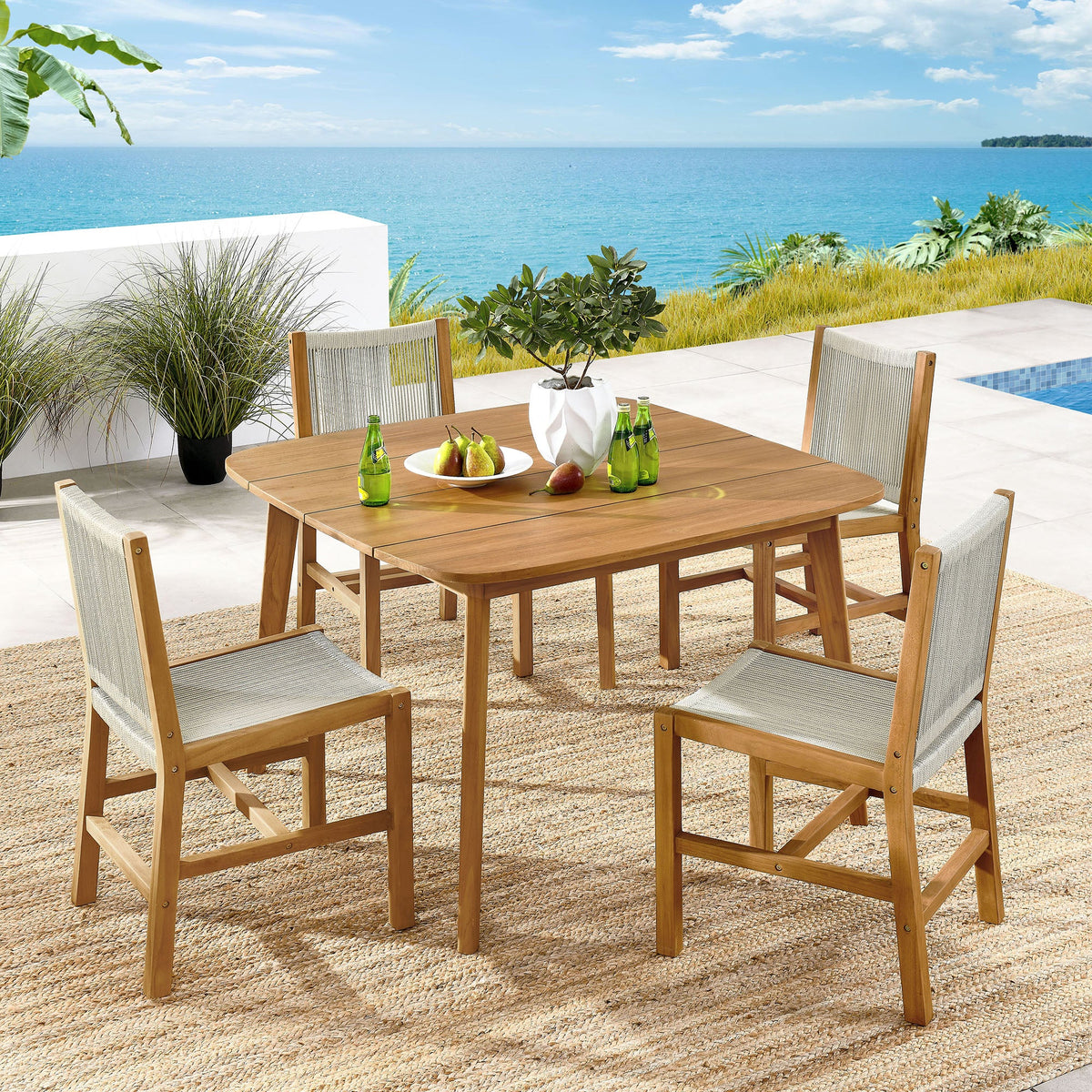 Vienna 5-Piece Outdoor Patio Teak and Rope Dining Set with Armless Chairs by Modway, photo 20 of 21