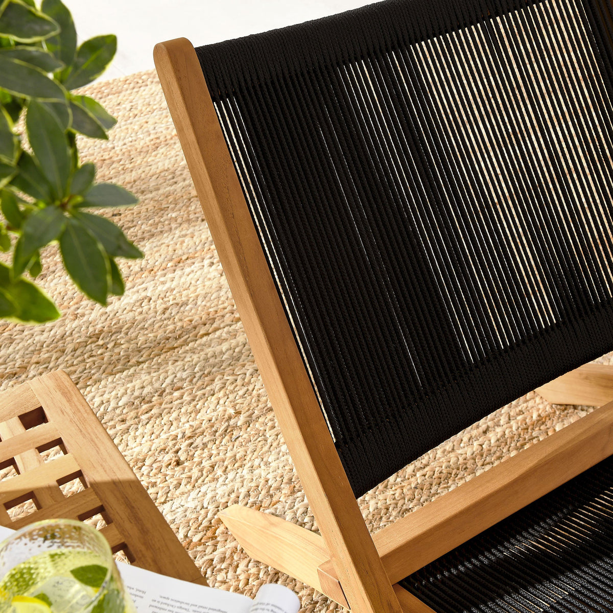 Vienna 3-Piece Outdoor Patio Teak and Rope Folding Lounge Chairs and Side Table by Modway, photo 12 of 21