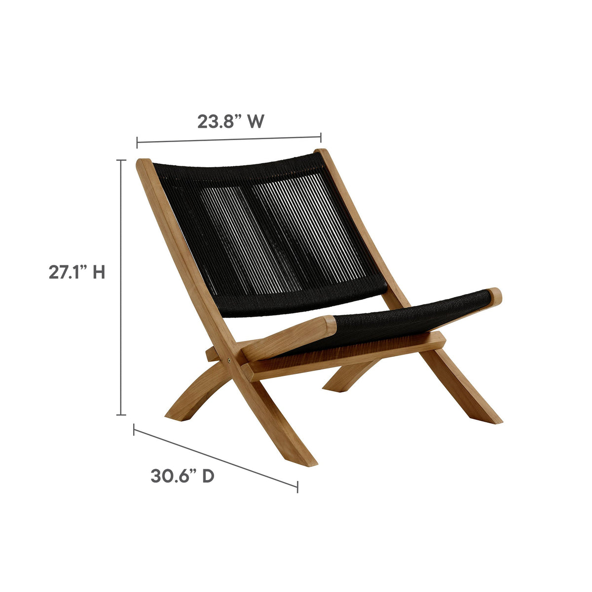 Vienna 3-Piece Outdoor Patio Teak and Rope Folding Lounge Chairs and Side Table by Modway, photo 2 of 21