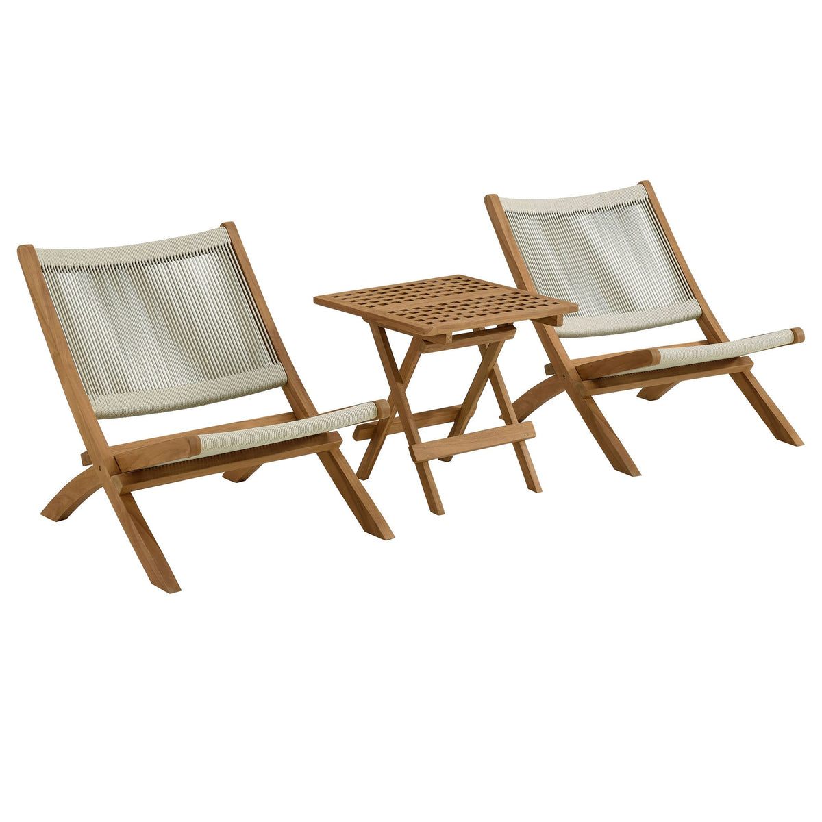 Vienna 3-Piece Outdoor Patio Teak and Rope Folding Lounge Chairs and Side Table by Modway, photo 13 of 21