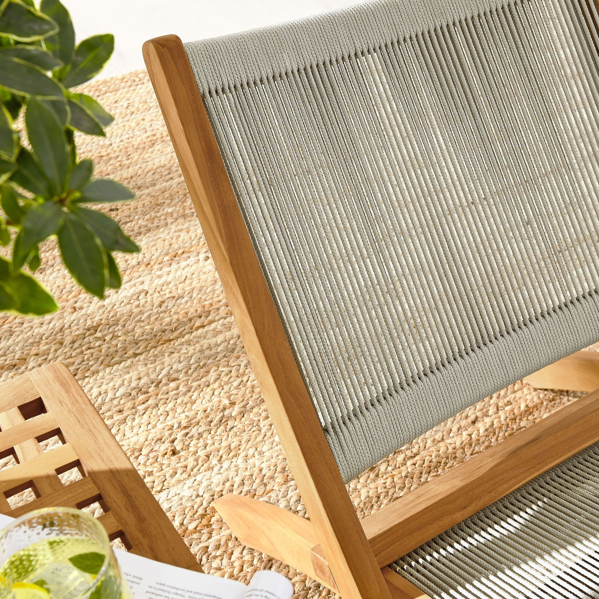Vienna 3-Piece Outdoor Patio Teak and Rope Folding Lounge Chairs and Side Table by Modway, photo 21 of 21