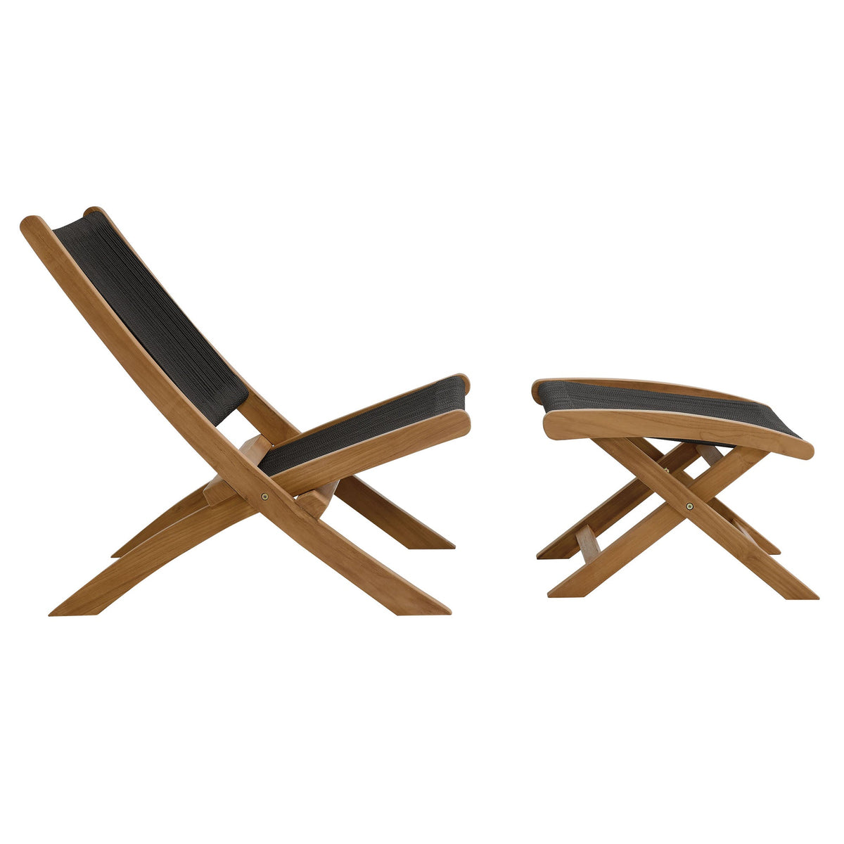 Vienna 2-Piece Outdoor Patio Teak and Rope Folding Accent Lounge Chair and Ottoman Set by Modway, photo 7 of 26