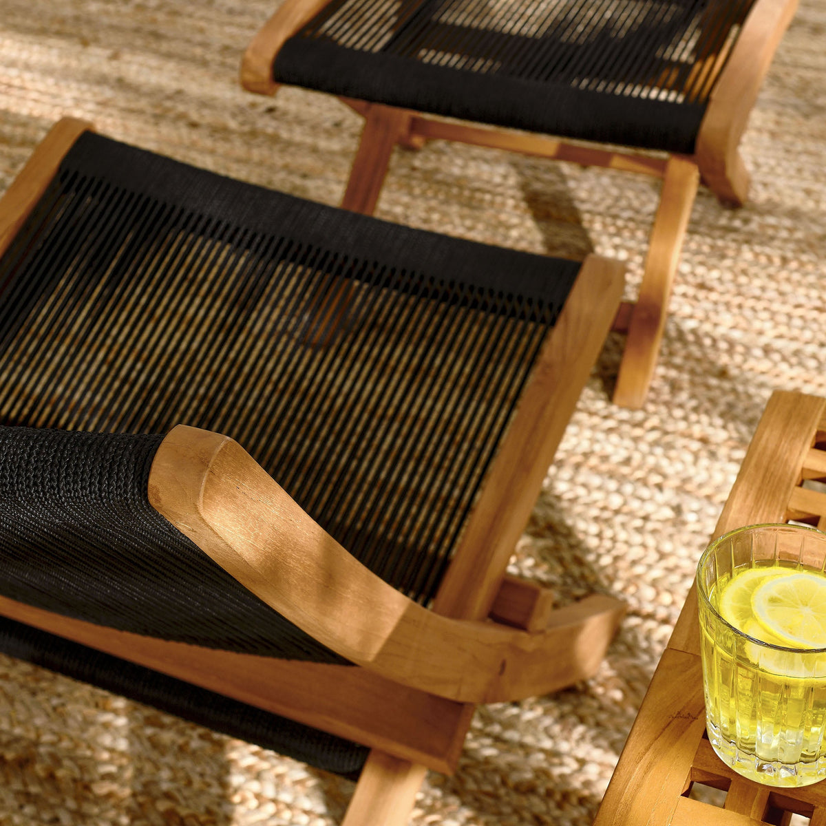 Vienna 2-Piece Outdoor Patio Teak and Rope Folding Accent Lounge Chair and Ottoman Set by Modway, photo 13 of 26