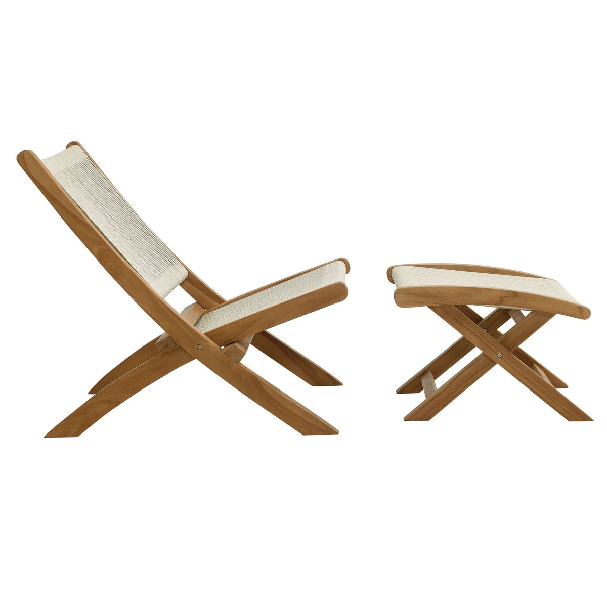 Vienna 2-Piece Outdoor Patio Teak and Rope Folding Accent Lounge Chair and Ottoman Set by Modway, photo 20 of 26