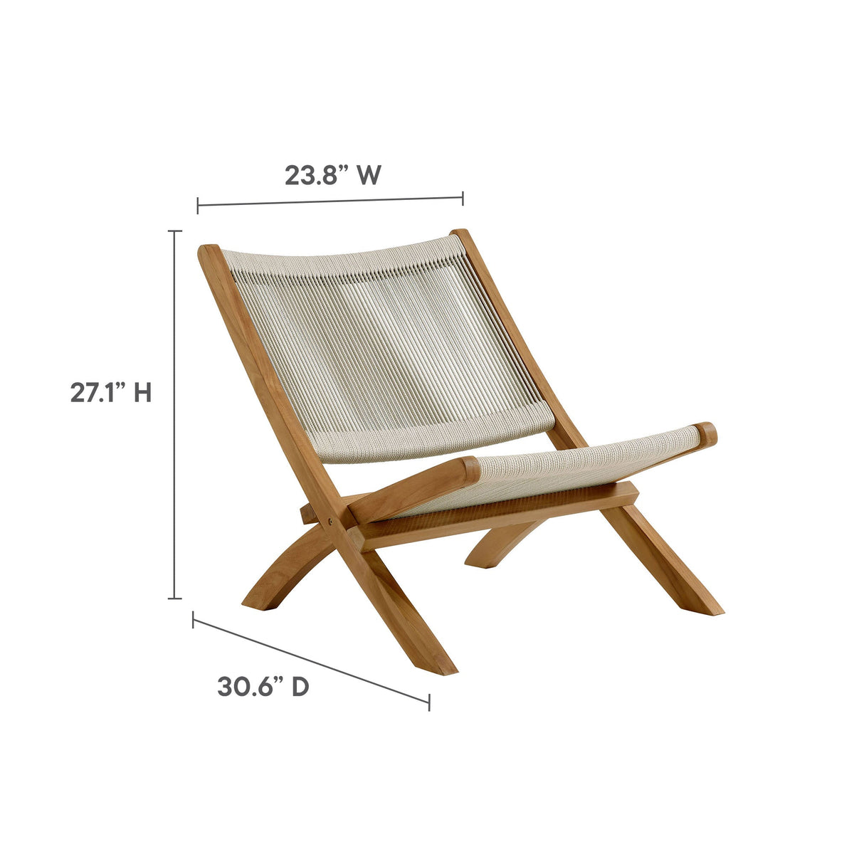 Vienna 2-Piece Outdoor Patio Teak and Rope Folding Accent Lounge Chair and Ottoman Set by Modway, photo 15 of 26