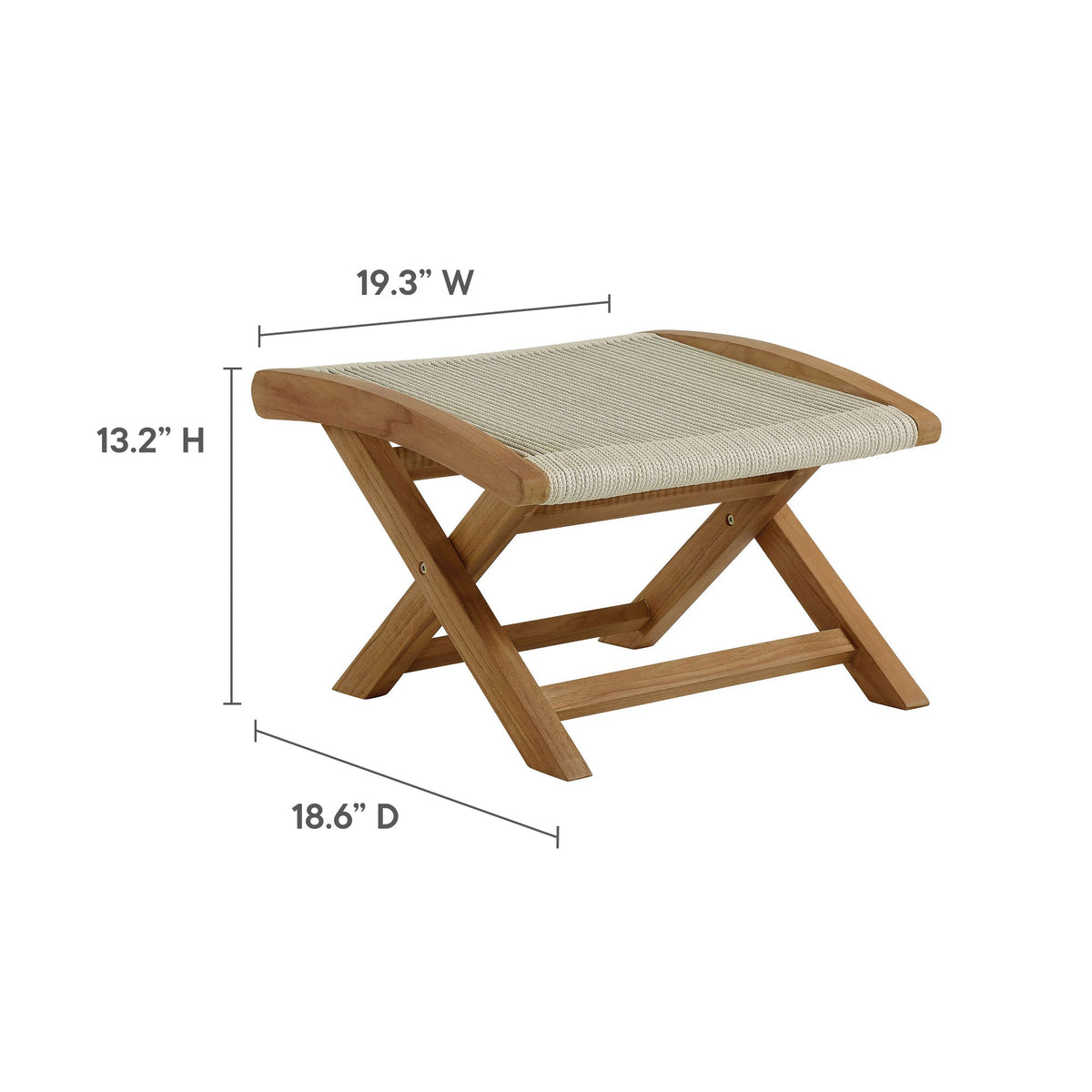 Vienna 2-Piece Outdoor Patio Teak and Rope Folding Accent Lounge Chair and Ottoman Set by Modway, photo 16 of 26