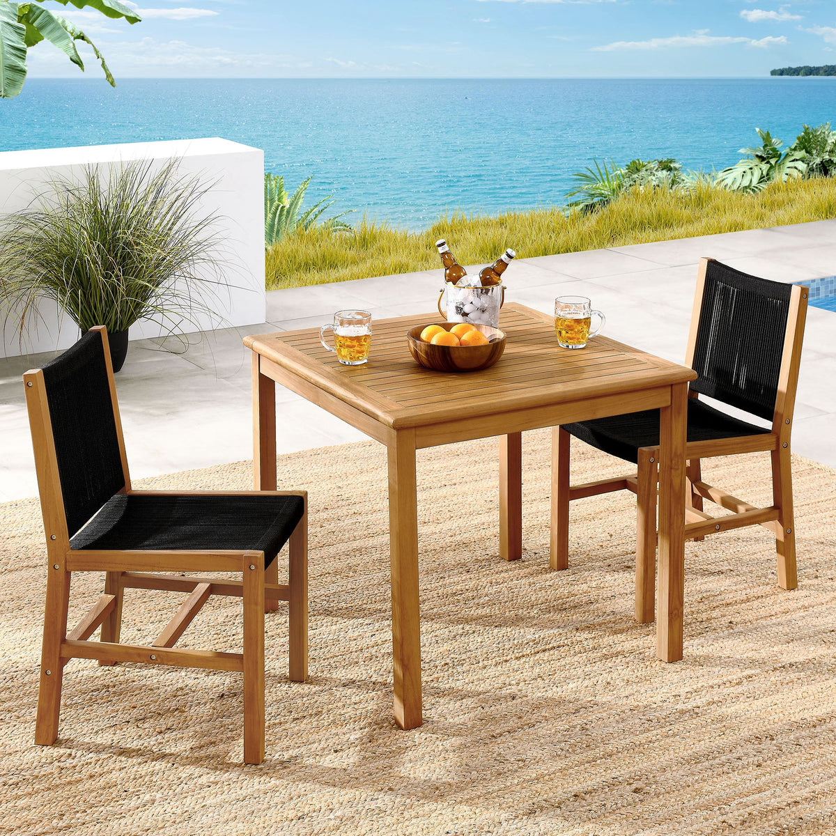 Vienna 3-Piece Outdoor Patio Teak and Rope Dining Set with Armless Chiars by Modway, photo 11 of 21