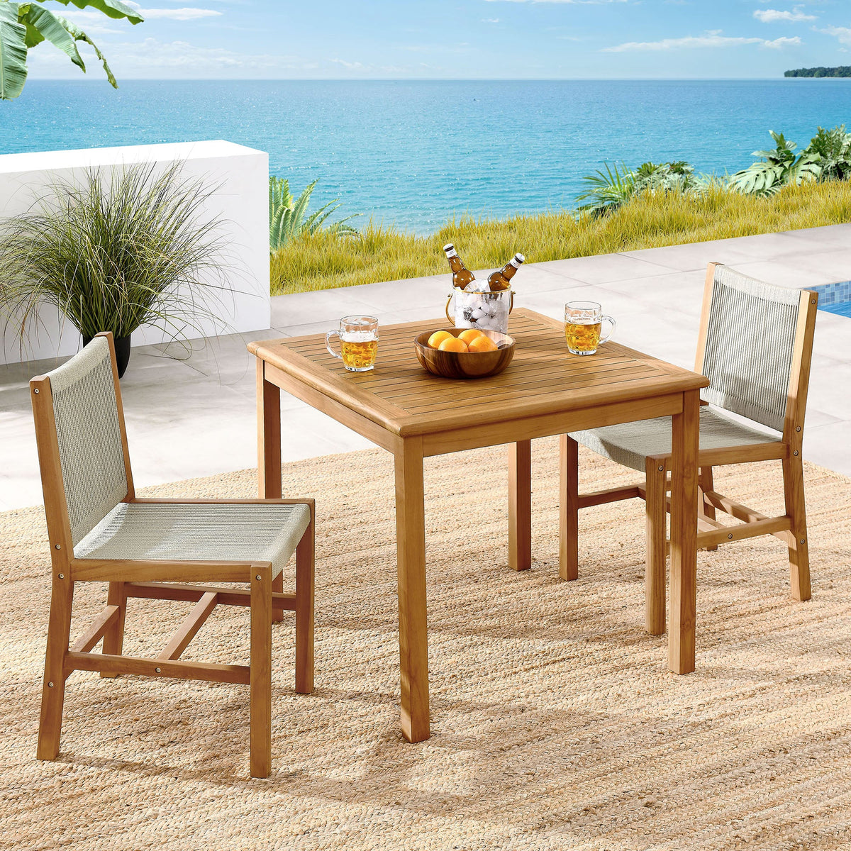 Vienna 3-Piece Outdoor Patio Teak and Rope Dining Set with Armless Chiars by Modway, photo 20 of 21
