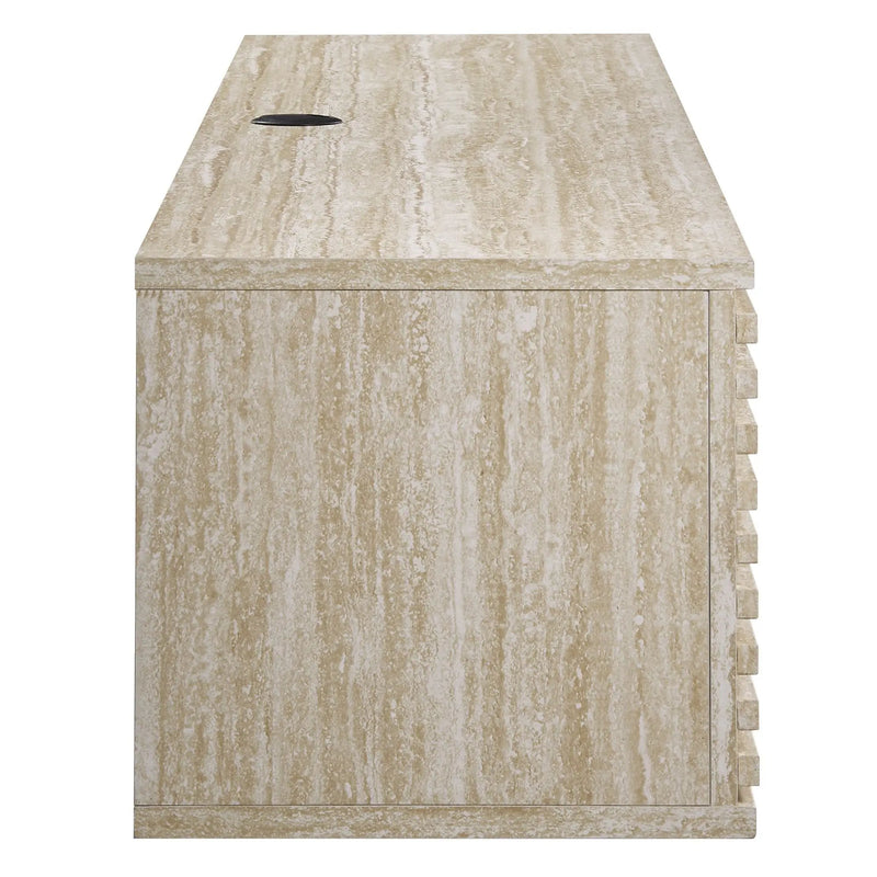 Render 70" Faux Travertine Wall-Mount Media Console TV Stand by HouseOfZazla