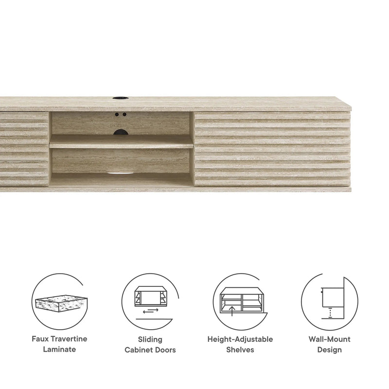 Render 70" Faux Travertine Wall-Mount Media Console TV Stand by HouseOfZazla