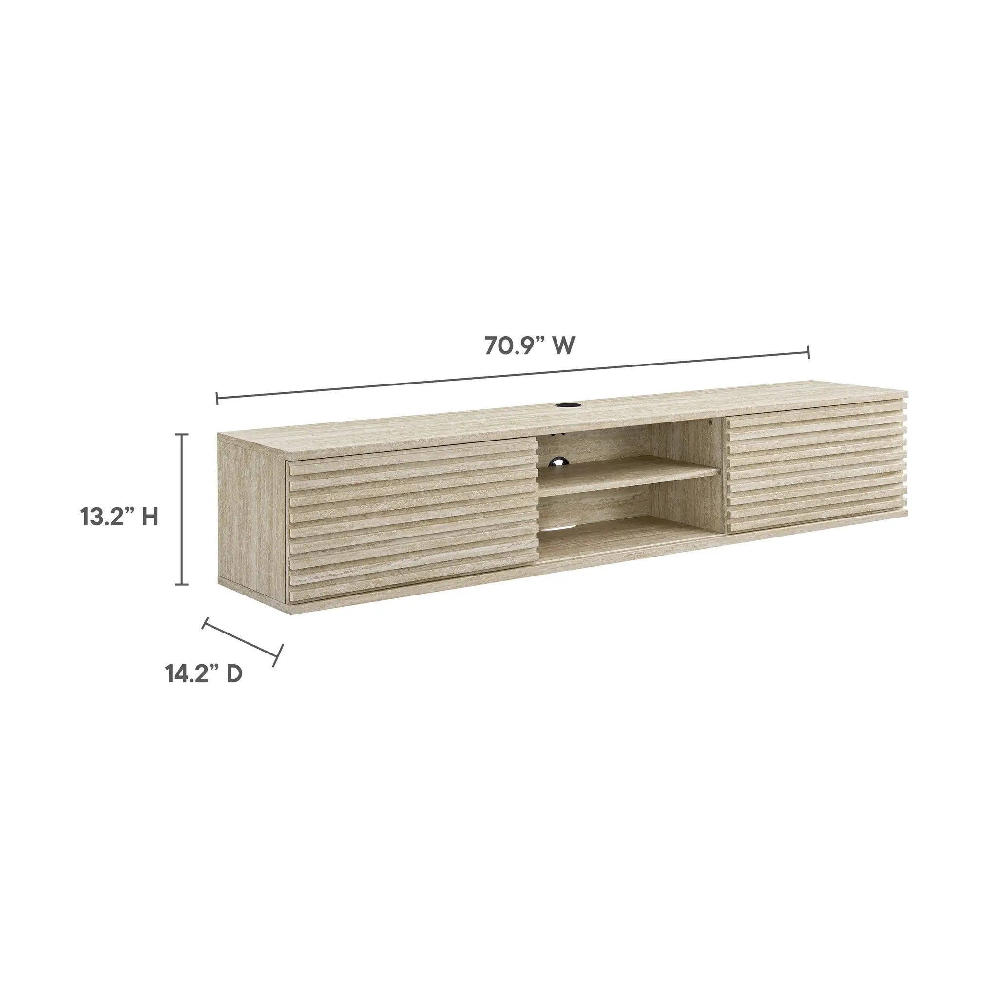 Render 70" Faux Travertine Wall-Mount Media Console TV Stand by HouseOfZazla