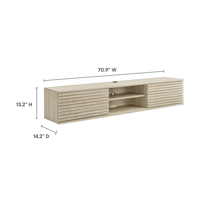 Render 70" Faux Travertine Wall-Mount Media Console TV Stand by HouseOfZazla