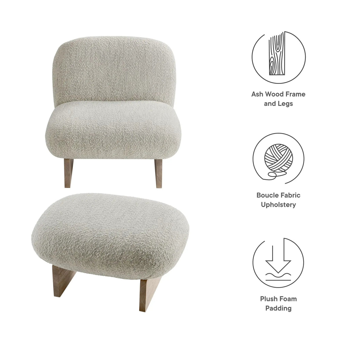 Loyal Boucle Fabric Accent Chair and Ottoman Set by Modway by HouseOfZazla