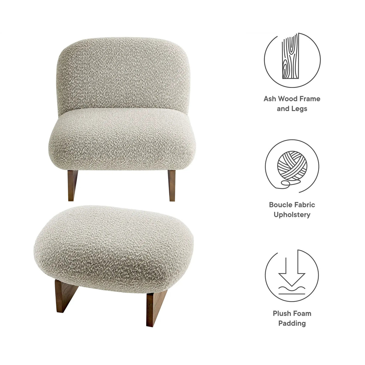 Loyal Boucle Fabric Accent Chair and Ottoman Set by Modway by HouseOfZazla