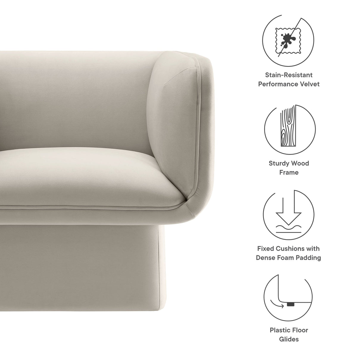 Tate Performance Velvet Accent Chair by Modway, photo 3 of 36