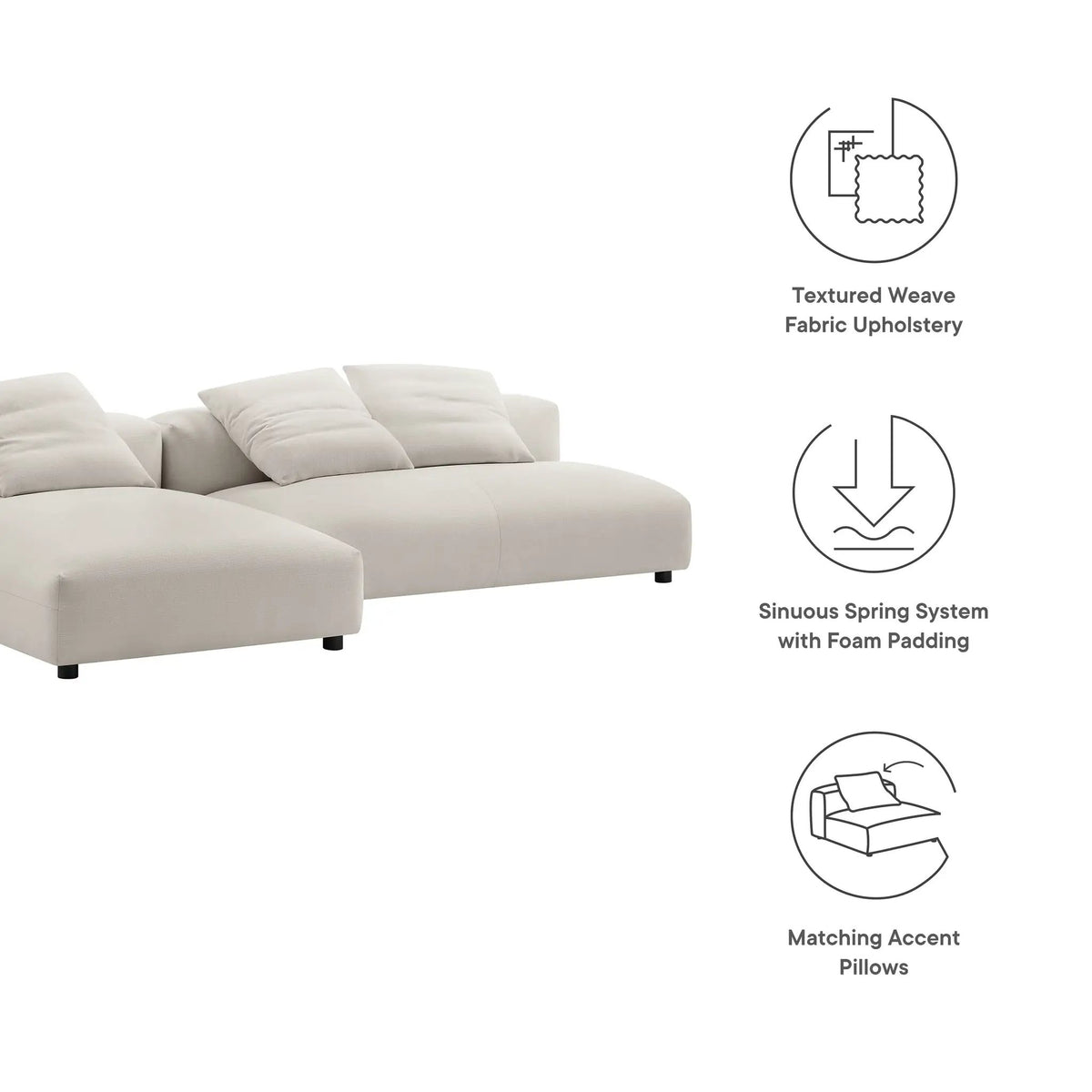 Solace 2-Piece Modular Upholstered Fabric Sectional Sofa with Chaise by Modway by HouseOfZazla