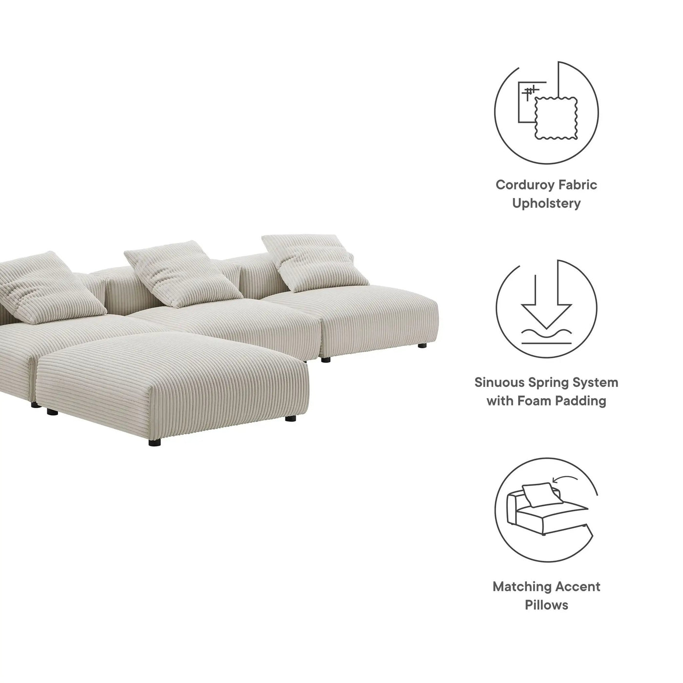 Solace 4-Piece Modular Corduroy Upholstered Sectional Sofa by Modway by HouseOfZazla