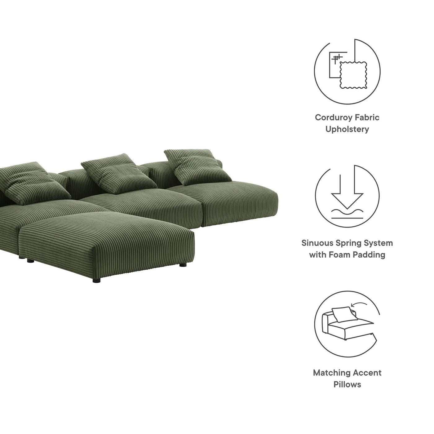 Solace 4-Piece Modular Corduroy Upholstered Sectional Sofa by Modway by HouseOfZazla