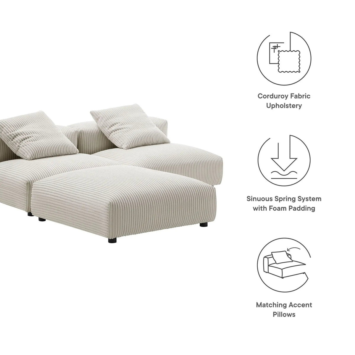 Solace 3-Piece Modular Corduroy Upholstered Sectional Sofa by Modway by HouseOfZazla