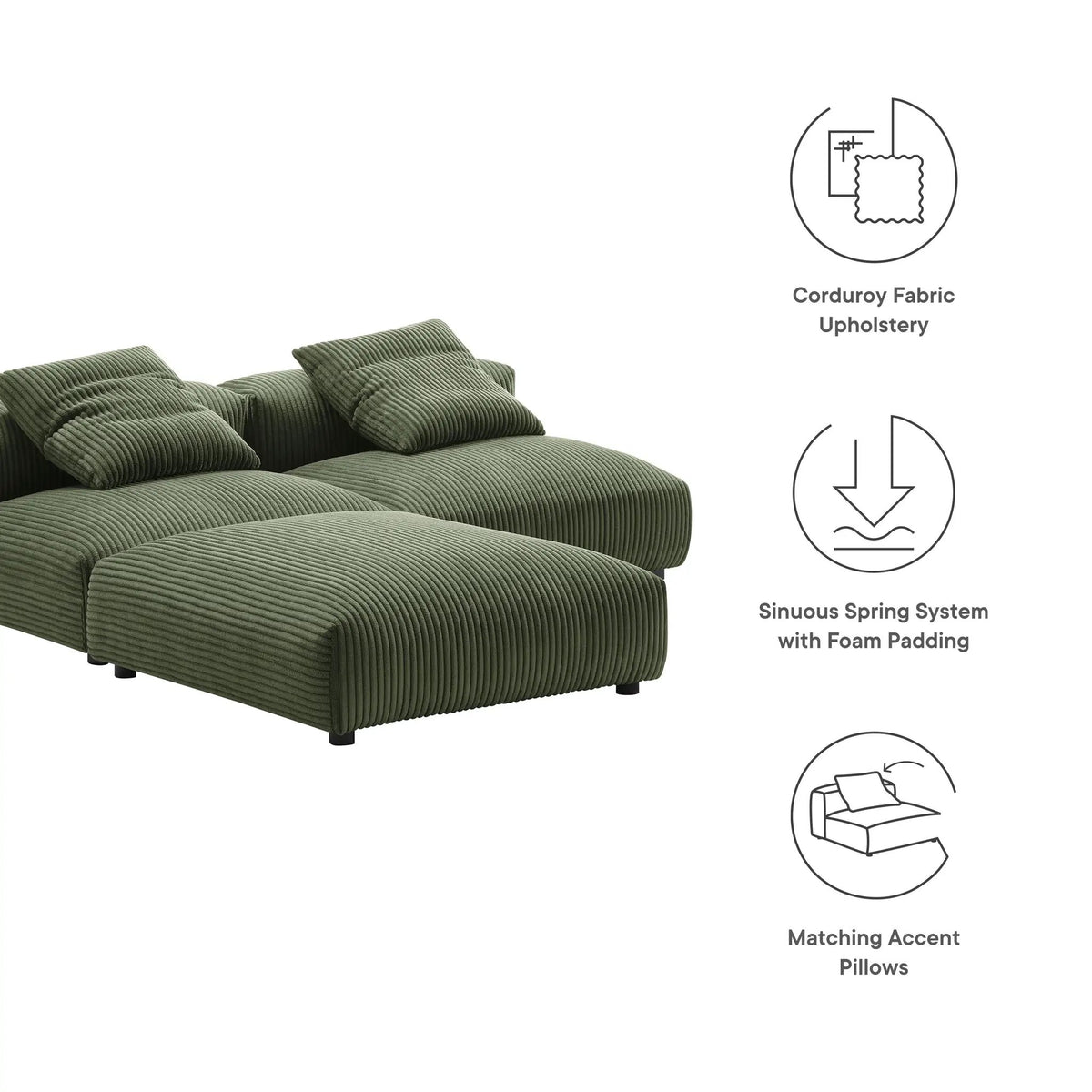 Solace 3-Piece Modular Corduroy Upholstered Sectional Sofa by Modway by HouseOfZazla