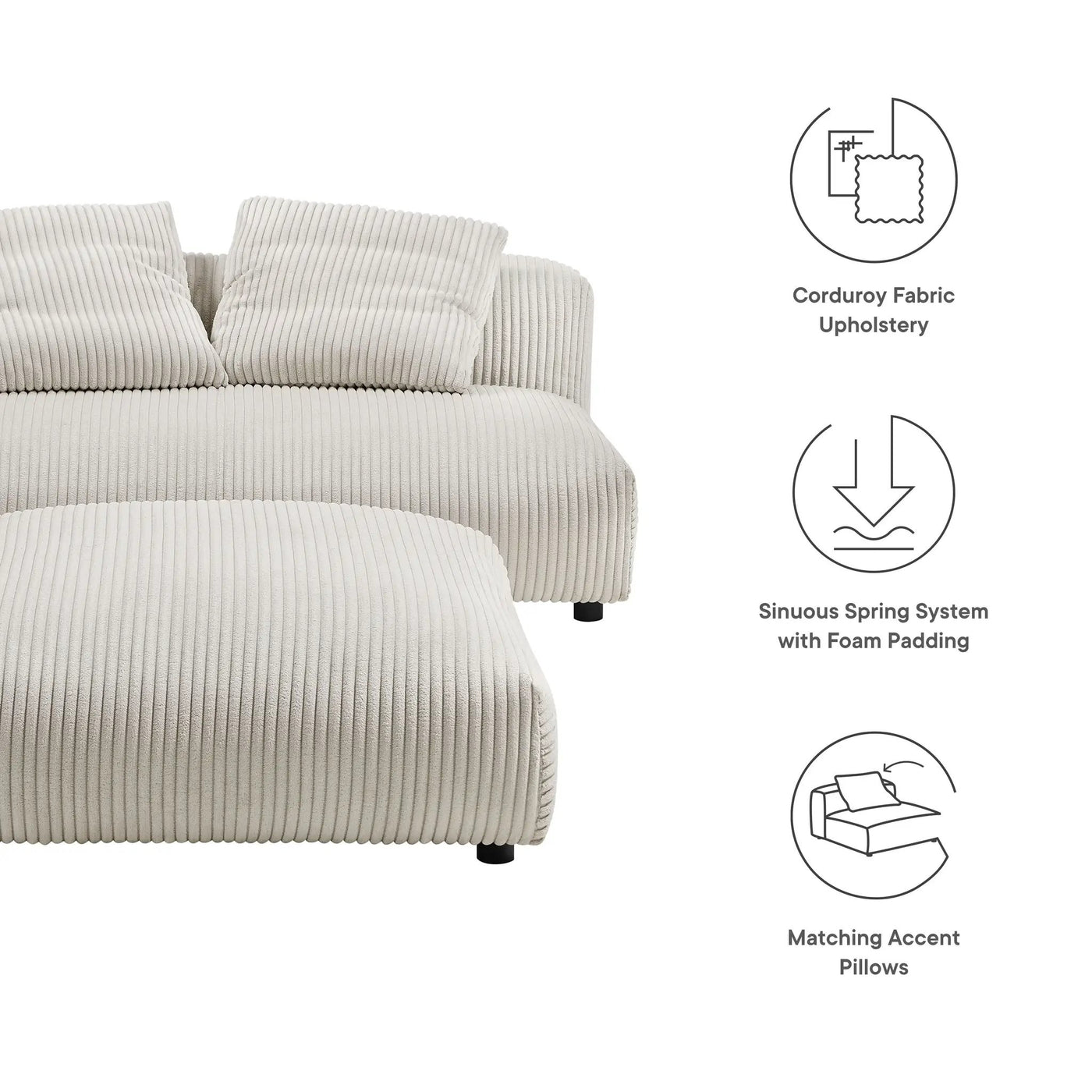 Solace Modular Corduroy Upholstered Armless Loveseat and Ottoman Set by HouseOfZazla