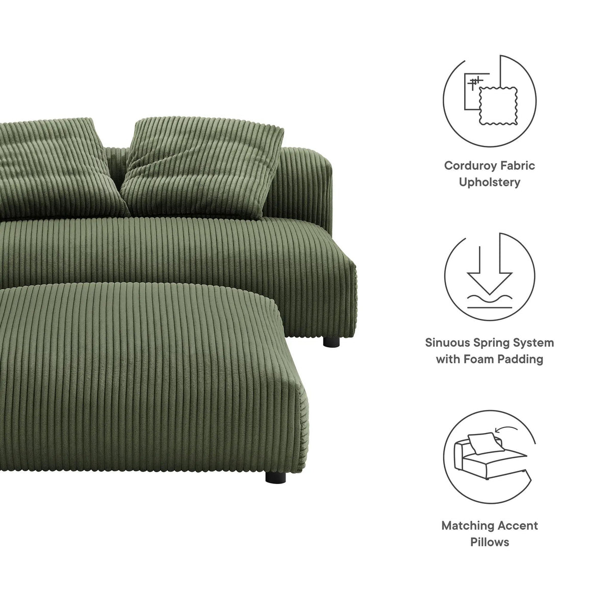 Solace Modular Corduroy Upholstered Armless Loveseat and Ottoman Set by HouseOfZazla