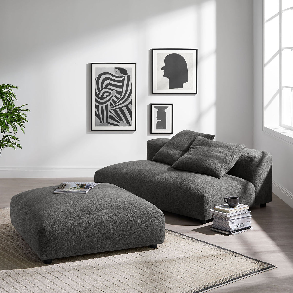 Solace Modular Upholstered Fabric Armless Loveseat and Ottoman Set by Modway, photo 9 of 30